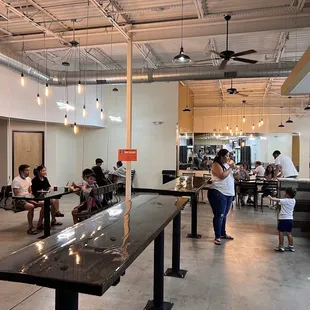 people eating in a cafeteria