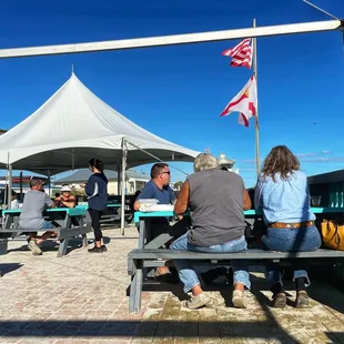 Outdoor seating by the beach