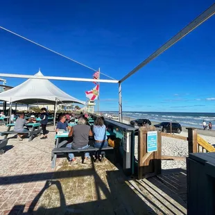 Outdoor seating by the beach