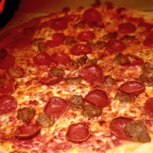 Cheese pepperoni and sausage pizza