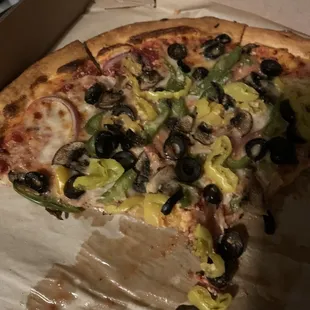 Veggie Pizza (as you see, on the soggy side).