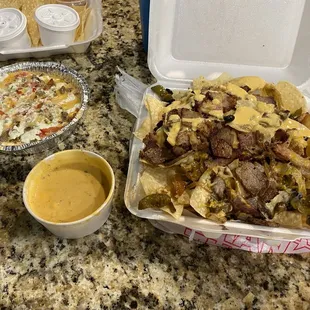 Brisket nachos and stacked enchiladas!