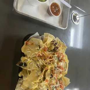 Brisket nachos with guacamole.