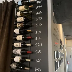 a wall of wine bottles