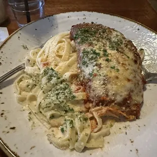 Chicken parm with fettuccine Alfredo