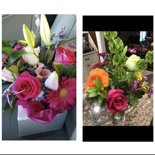 Compare flowers. I asked if they could make this bouquet that they did in the past second one shows what I got.