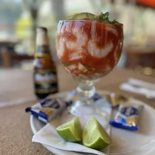 Shrimp cocktail and artic-cold Modelo!