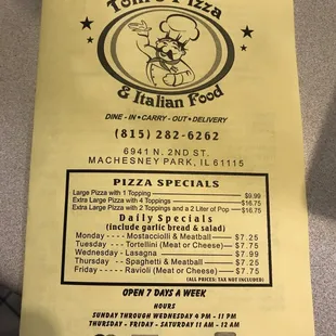 the menu for the restaurant