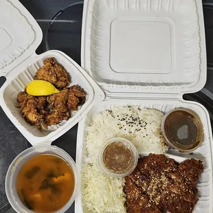 Side order nanban chicken &amp; Tonkatsu plate, comes with miso soup...
