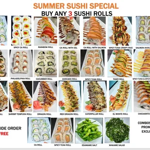 sushi and sashimi, menu