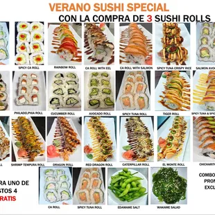 sushi and sashimi, menu