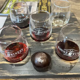 Tasting flight and coconut truffle