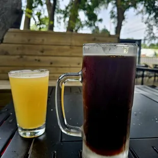 Guess which one is mine :) New Glory Gummy Worms (Pale Ale) &amp; Bike Dog Noche Perro (Dark Lager)