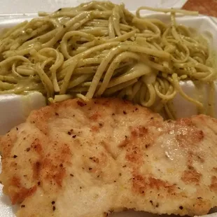 Overcooked spaghetti. The poblano chicken is gross