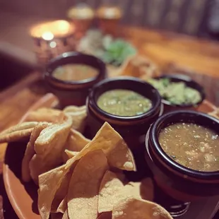 Three Sister Salsas &amp; Guac with Indian fry bread and chips
