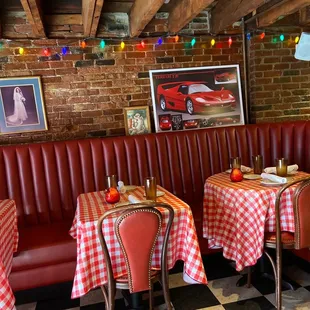 a red and white checkered table cloth