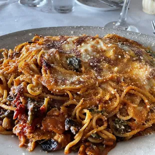 Broccoli Rabe, mushrooms, and artichoke bake with cheese