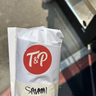 Spicy salami and promo card