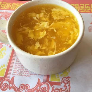 Egg Drop Soup, Kung Pao Shrimp, and Horoscope sheet.