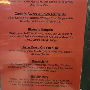 Cocktail menu