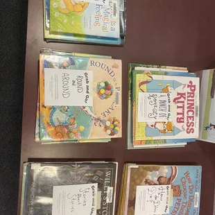 Books grouped by theme for grab and go