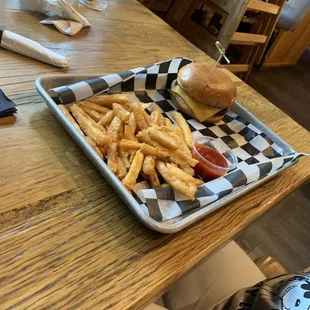 Kids cheeseburger and fries