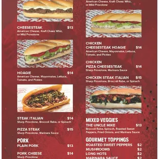 Tony Luke's Menu - January 11, 2024