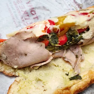 Roast Pork Italian ($15.00) with sharp provolone, broccoli rabe, and sweet peppers (but those were kinda hot)