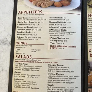 Menu - Appetizers and Salad
