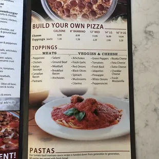Menu - Build your own and Pasta