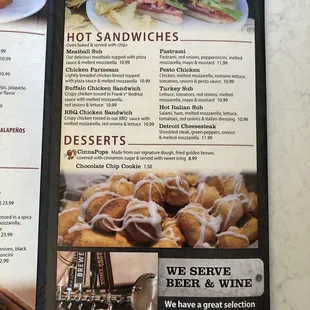 Menu - Hot sandwich and Dessert