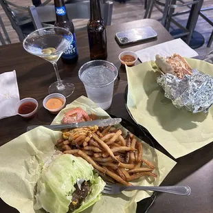 Protein style burger &amp; Super Burrito was big enough to share or save 1/2 for later like my husband did.