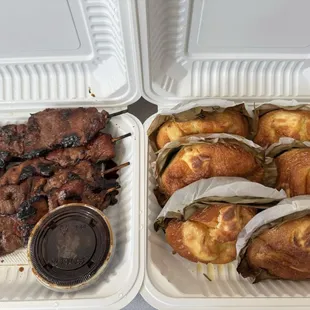 Skewered pork bbq and Bibingkinitan. They are both a must try.