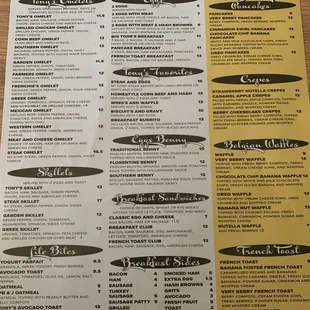 Breakfast menu