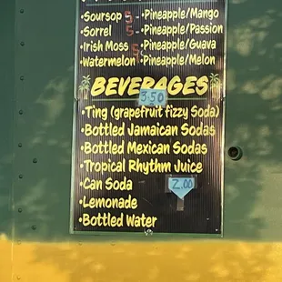 Beverage menu
