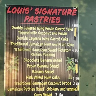 Pastries menu