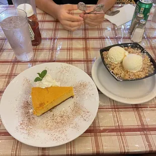 Pumpkin Cheesecake and Peach Cobbler