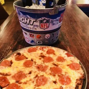 Special starting Tuesday l, April 23 -28th bucket of 5 beers and a pepperoni or cheese pizza $28.99