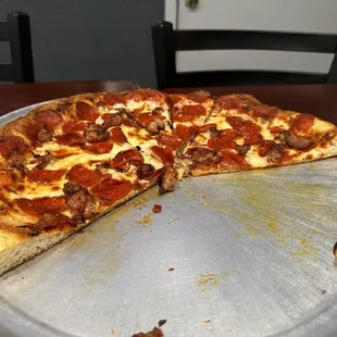 Pepperoni and sausage pizza