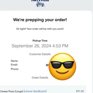 Emailed order confirmation
