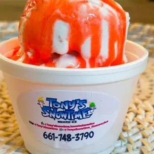 Strawberry Ice Cream topped with Strawberry Drizzle
