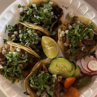 Variety Taco plate. Asada &amp; Tripas.
