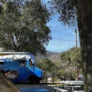 a blue food truck