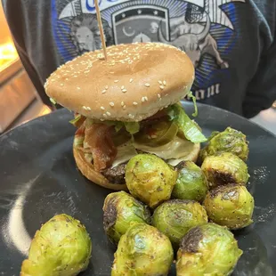 Diablo Burger with Brussel Sprouts