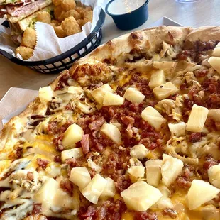 Aloha BBQ Chicken Pizza + The Big Mike Sandwich w/ Tater Tots :)