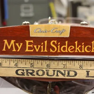 Replicated hand lettered Chris Craft model boat transom