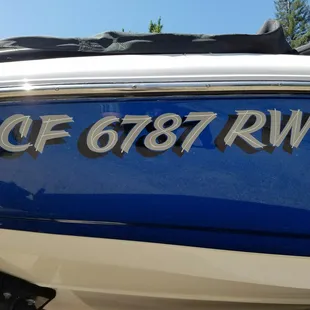 Hand painted lettering, CA boat ID