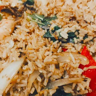 Basil Fried Rice with seafood and chicken