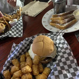 a burger and fries