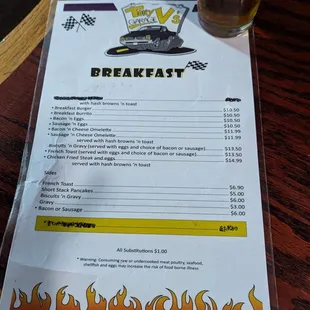 Breakfast menu.